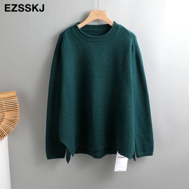 Autumn Winter splitside oversize thick Sweater pullovers Women 2021 loose cashmere turtleneck big size Sweater Pullover female