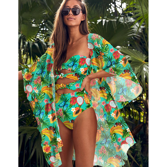 Leaves Print Swimsuit Beach Cover Up