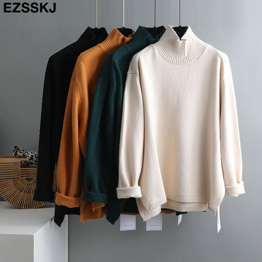 Autumn Winter splitside oversize thick Sweater pullovers Women 2021 loose cashmere turtleneck big size Sweater Pullover female