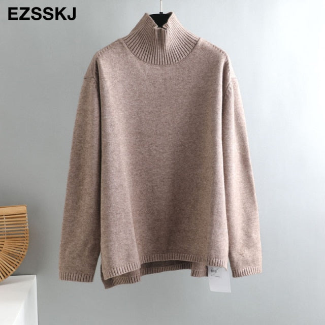 Autumn Winter splitside oversize thick Sweater pullovers Women 2021 loose cashmere turtleneck big size Sweater Pullover female