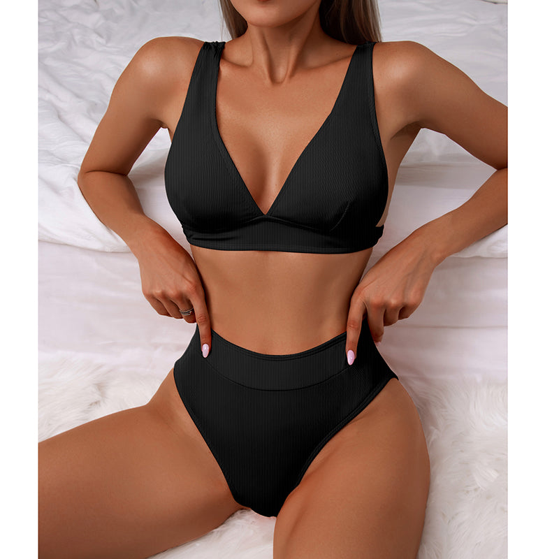 COOBBU Ribbed Bikini High Waist Swimsuit