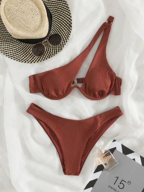 Cut Out Underwire One Shoulder Bikini Set