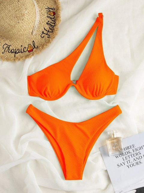 Cut Out Underwire One Shoulder Bikini Set