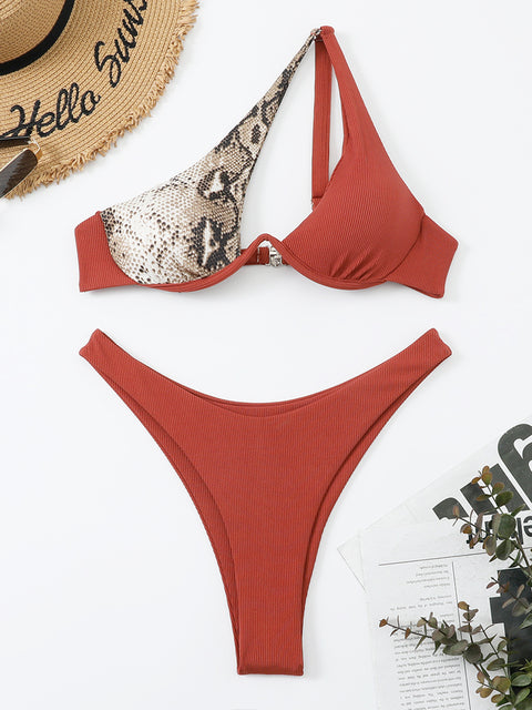 Cut Out Underwire One Shoulder Bikini Set